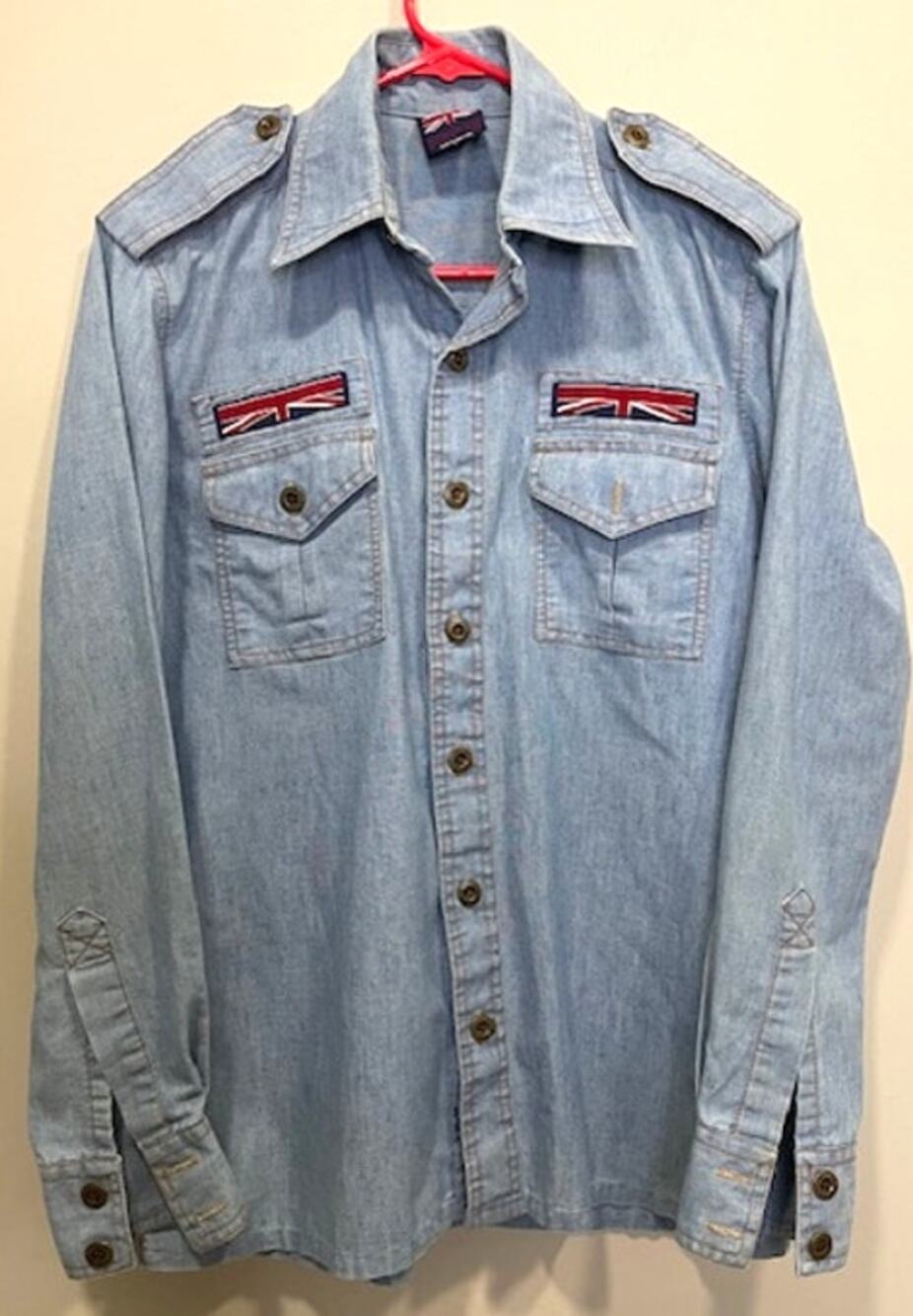 Vintage 70s Brittania Denim Shirt Shoulder Straps Big Collar Womens Sz Med